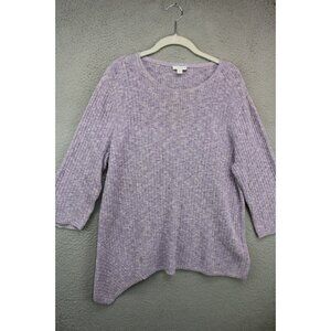 Pure Jill Purple Ribbed 3/4 Sleeve Sweater-Size Large